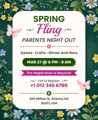 Spring Fling Parents Night Out Flyer Template