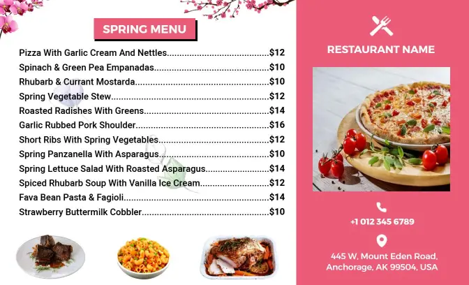Spring Floral Theme Restaurant Menu Template