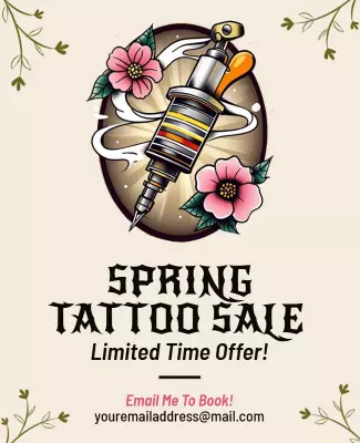 Spring Floral Themed Tattoo Sale Promotional Poster Template