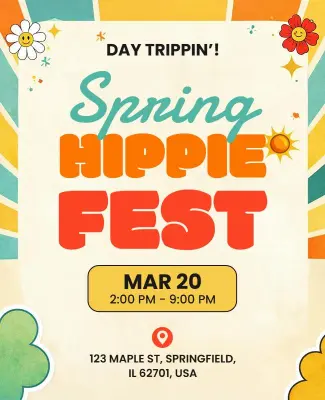 Spring Hippie Fest Celebration Flyer Template