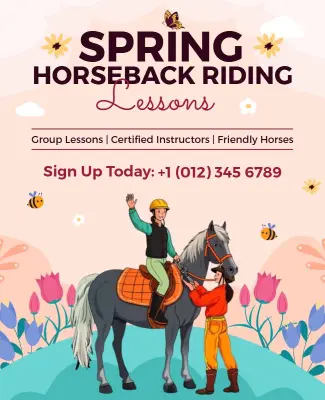 Spring Horseback Riding Lessons Promotional Flyer Template