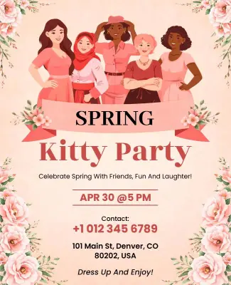 Spring Kitty Party Celebration Flyer Template