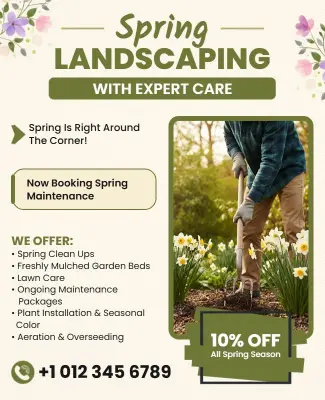 Spring Landscaping Service Promotion Flyer Template