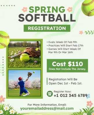 Spring Softball Registration Event Flyer Template