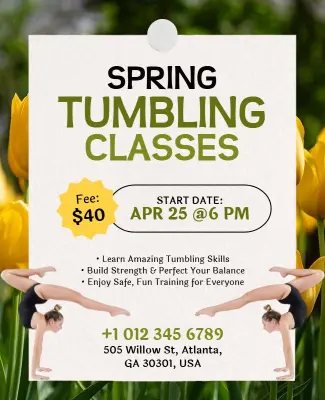 Spring Tumbling Classes Promotional Flyer Template