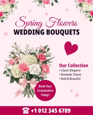 Spring Wedding Flower Bouquets Advertisement Flyer Template