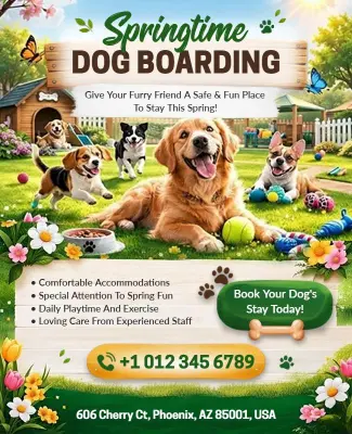 Springtime Dog Boarding Services Flyer Template