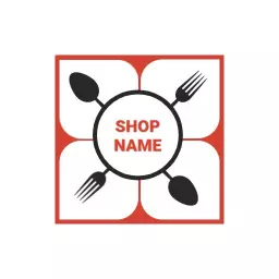 Square Design Featuring Culinary Tools for Food Shop Logo Template