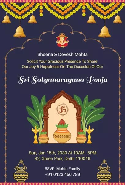 Sri Satyanarayana Pooja Joyous Celebration Invitation Template