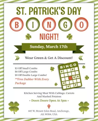 St Patricks Day Bingo Night Flyer Template