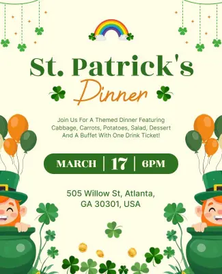 Festive Green St. Patrick's Themed Dinner Flyer Template
