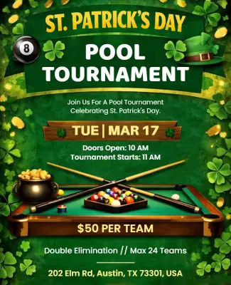 St. Patrick's Day Pool Tournament Poster Template