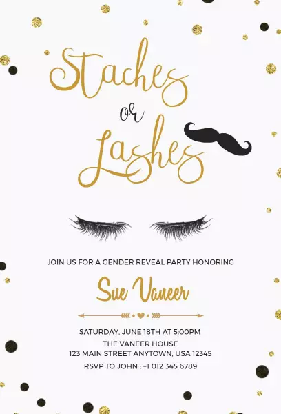 Staches or Lashes Glittery Gender Reveal Invitation Template