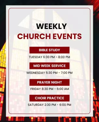 Stained Glass Weekly Church Events Schedule Poster Template