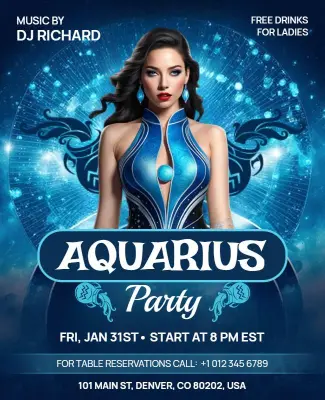 Star-Themed Aquarius Party Flyer Template