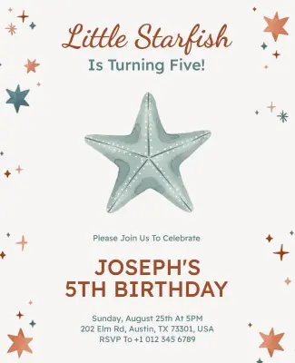 Starfish Theme Children's Birthday Flyer Template
