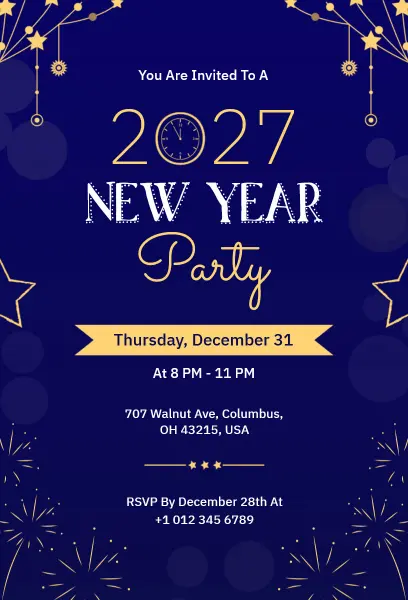 Starry Night 2027 New Year Party Invitation Template