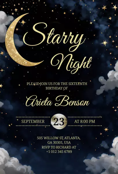 Starry Night Sweet 16 Birthday Celebration Invitation Template