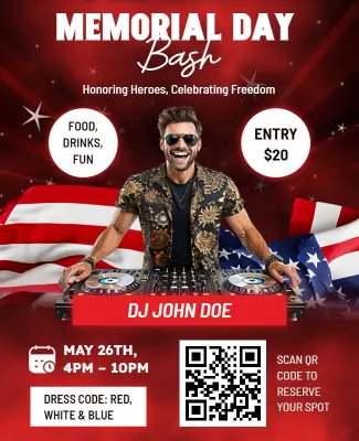 Stars and Stripes DJ Event Memorial Day Flyer Template