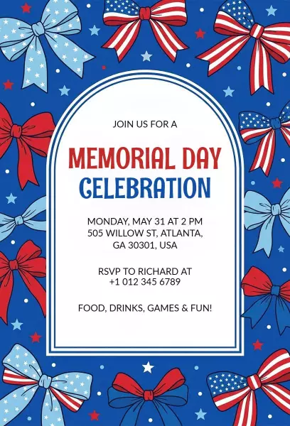 Stars Stripes Festive Memorial Day Celebration Invitation Template