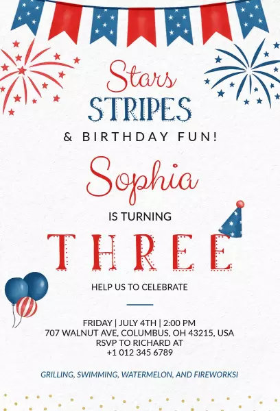 Stars Stripes Patriotic Birthday Celebration Invitation Template