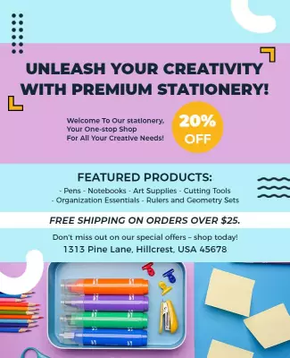 Stationery Store Creative Supplies Promotion Flyer Template