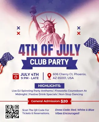 Statue of Liberty Theme 4th of July Club Party Flyer Template