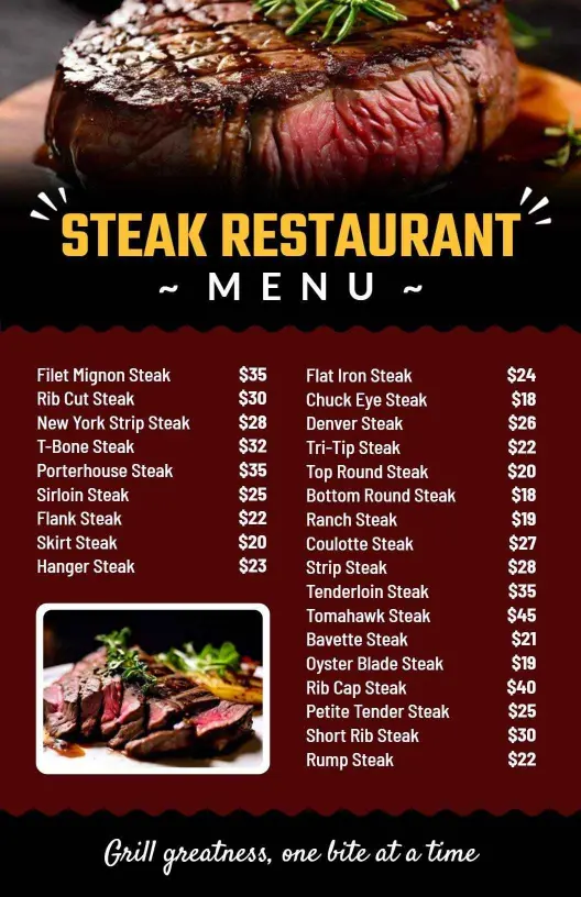 Steakhouse Restaurant Menu Template
