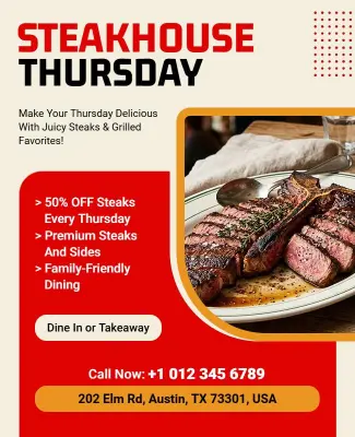 Steakhouse Thursday Special Discount Flyer Template