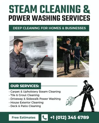 Steam Cleaning and Power Washing Services Flyer Template
