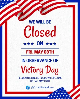 Store Closed on Victory Day Informational Poster Template