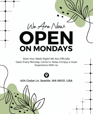 Store Now Open on Mondays Flyer Template