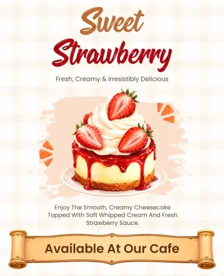 Strawberry Cheesecake Dessert Cafe Poster Template