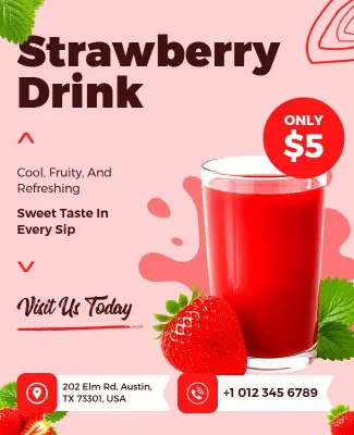 Strawberry Flavored Beverage Marketing Poster Template