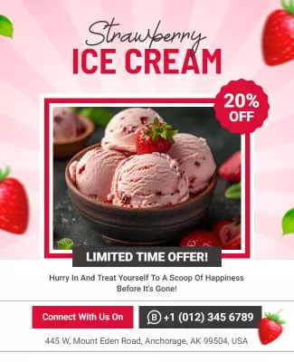 Strawberry Ice Cream Promotion Flyer Template