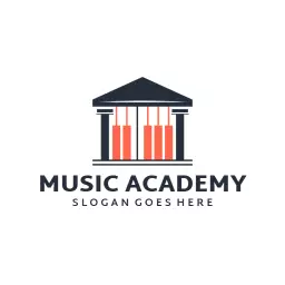 Striking Black and Orange Music Academy with Classical Elements Logo Template