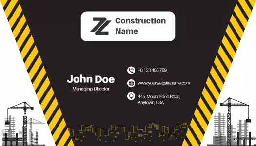 Striking Black and Yellow Construction Industry Business Card Template