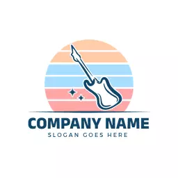 Striking Guitar Design on Vibrant Sunset Background Logo Template