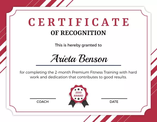 Striking Red Fitness Achievement Recognition Certificate Template
