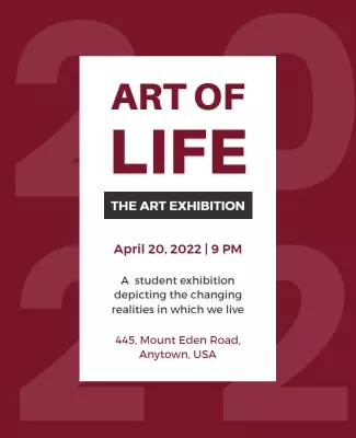 Bold Maroon Modern Art Exhibition Flyer Template