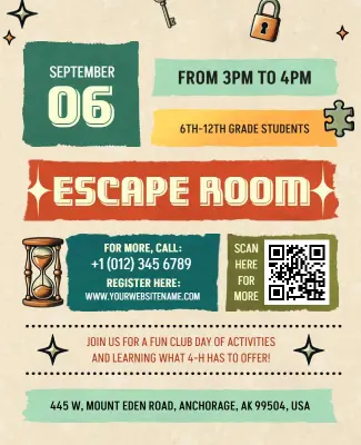 Student Escape Room Activity Flyer Template