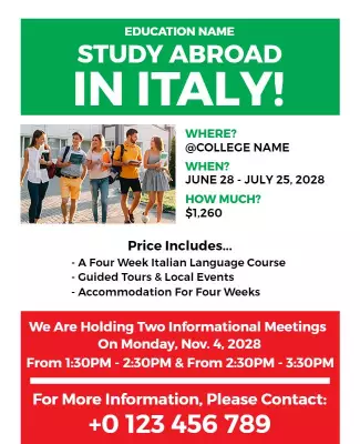Study Abroad Program in Italy Flyer Template