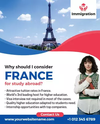 Study in France Immigration Information Flyer Template