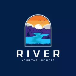 Stunning Dramatic Landscape Featuring a River at Sunset Logo Template