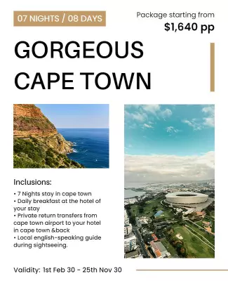 Stylish Beige Cape Town Travel Package Poster Template