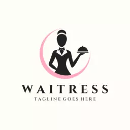 Stylish Black and Pink Waitress Icon Restaurant Logo Template