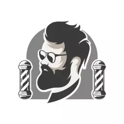 Stylish Black and White Barber Shop Featuring Trendy Haircuts Logo Template