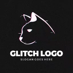 Stylish Black and White Cat Design with Glitch Effect Logo Template
