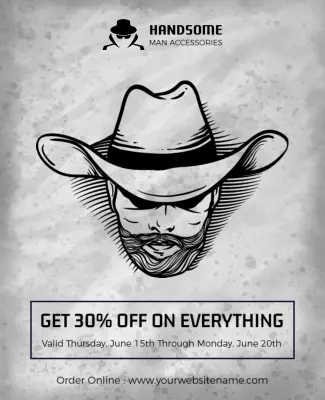 Stylish Black and White Cowboy Accessories Sale Poster Template