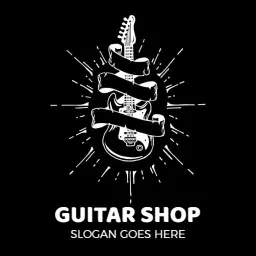 Stylish Black and White Guitar Shop Design Logo Template